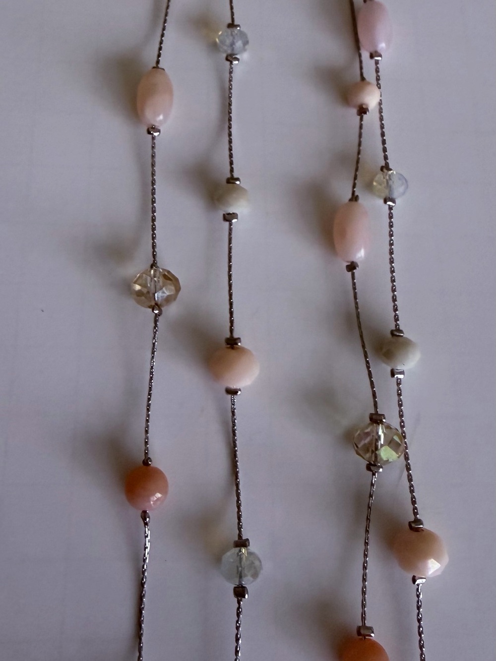 Lot of 2 Long Beaded Necklaces - Blue and Clear and Cream Stones Silvertone 34” - Picture 4 of 4